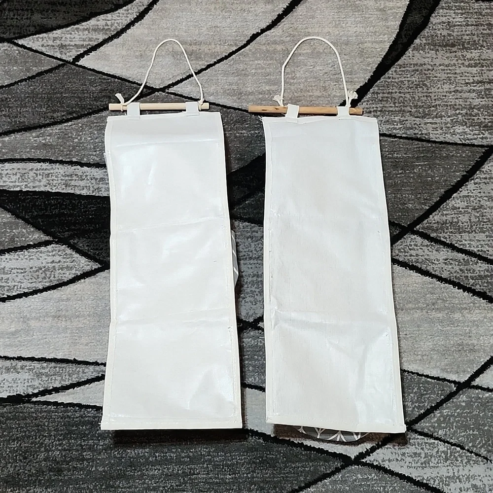 2- HOME GRAY CANVAS WATERPROOF WALL HANGING 3-POCKETS STORAGE ORGANIZER